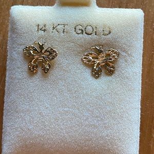 Never worn 14 karat gold butterfly earrings